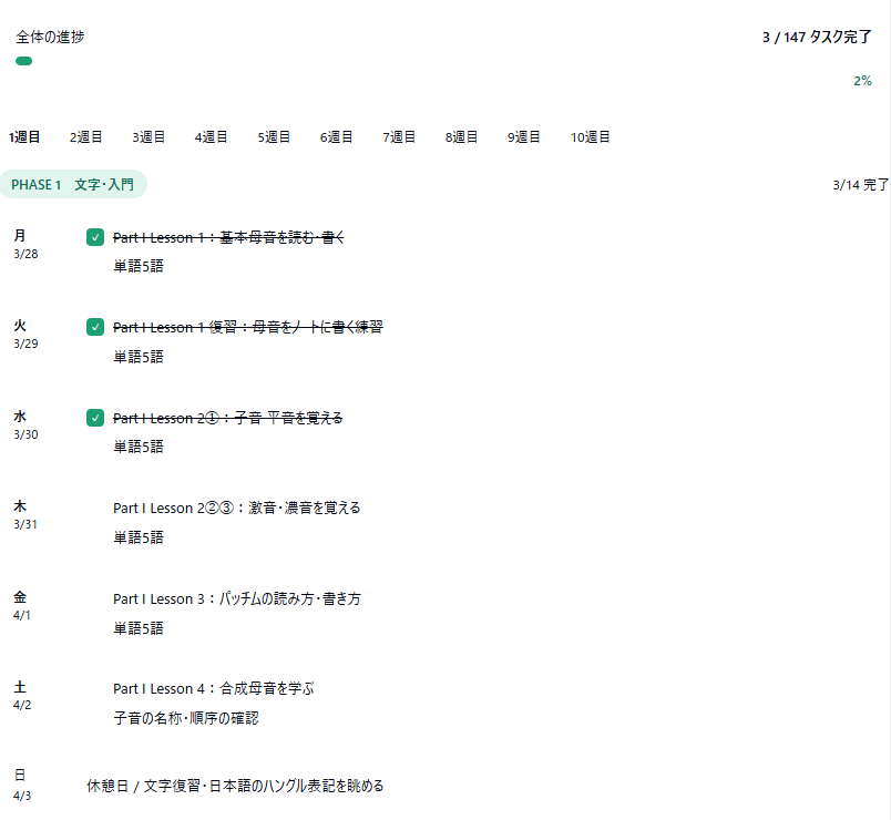 韓国語試験勉強のスケジュールアプリ